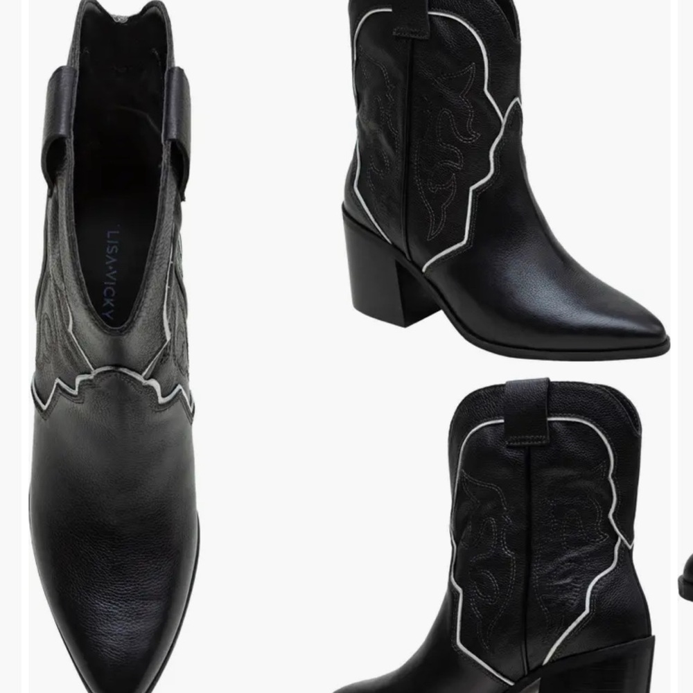 Lisa Vicky Black Ankle Booties with Western Design